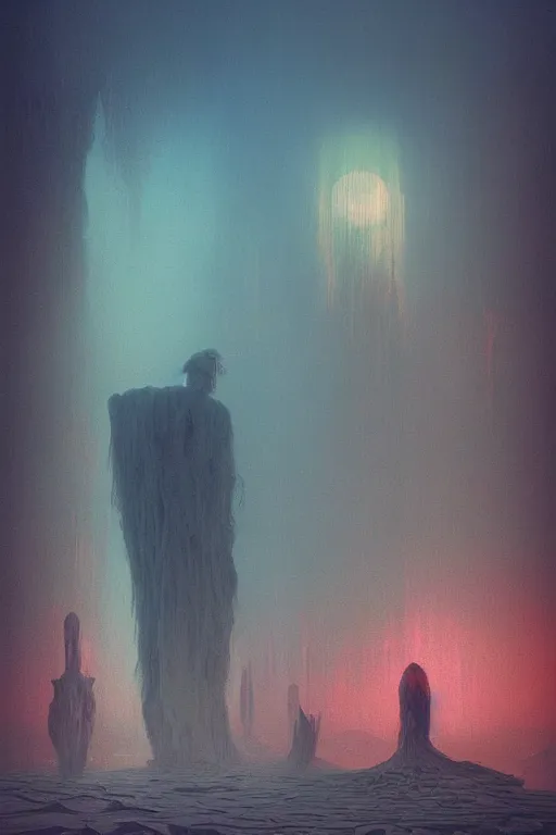 Image similar to 🌸🌈🍄::3, dreamlike, psychedelic, otherworldly, weird, cyberpunk, vaporware, interesting details, volumetric lighting, dramatic, fantasy, by Moebius, by zdzisław beksiński, Fantasy LUT, epic composition, 8k,