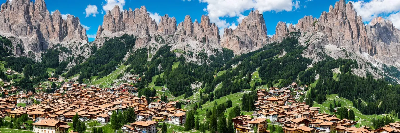 Image similar to an italian town in the dolomites mountains