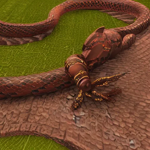 Image similar to a beautiful 3D render of a serpent from vivid fairytale MMORPG, style of King's Bounty and Royal Quest game