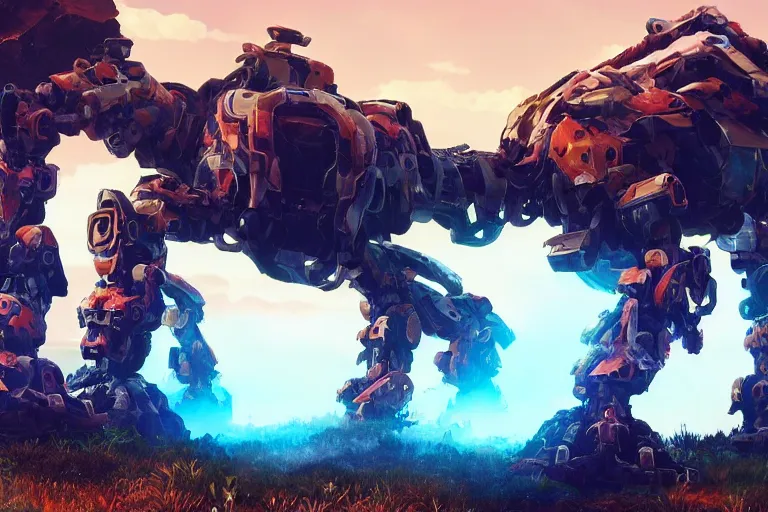 Image similar to shell - walker machine mecha animal beast robot of horizon forbidden west horizon zero dawn bioluminiscence global illumination ray tracing hdr fanart arstation by sung choi and eric pfeiffer and gabriel garza and casper konefal