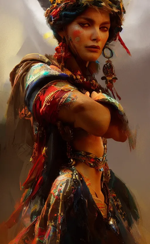 Image similar to Gypsy queen, volumetric lighting, digital painting, highly detailed, artstation, sharp focus, illustration, concept art, ruan jia, steve mccurry