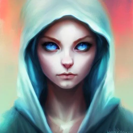 Prompt: colorful and Festive Captivating mage white kitten, with a blue hoodie, serious looking, atmospheric lighting, painted, intricate, highly detailed by Charlie Bowater