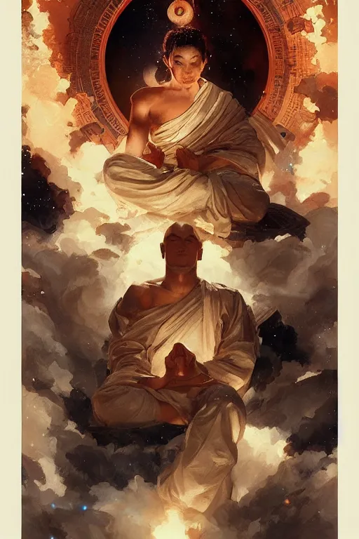 Image similar to space, buddhism, taoism, painting by greg rutkowski, j. c. leyendecker, artgerm