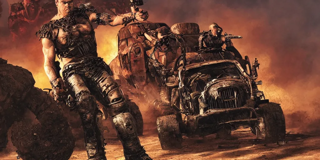 Image similar to mad max, doom video game, kieth thomsen