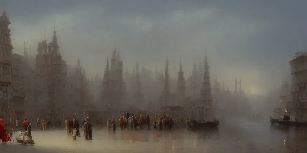 Prompt: street view of a city, made entirely out of stone by Ivan Aivazovsky