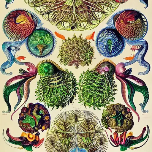 Prompt: picture from a children's coloring book, made by ernst haeckel