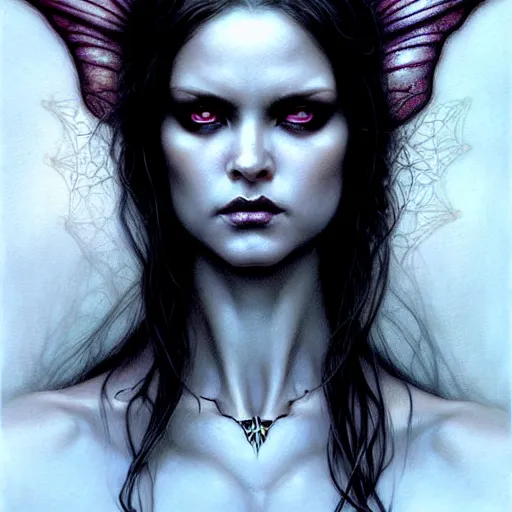 Image similar to portrait of a faerie queen grim dark, dark, piercing eyes, exotic expression, esoteric clothing, photorealistic, highly detailed, mysterious lighting, artstation, smooth, sharp focus, art by michael whelan, artgerm, greg rutkowski and luis royo