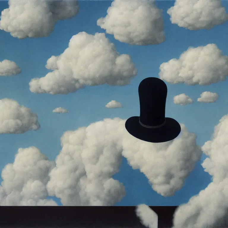 Prompt: portrait of a spooky ghost, clouds in the background, by rene magritte, detailed painting, distance, middle centered, hd, hq, high resolution, high detail, 4 k, 8 k