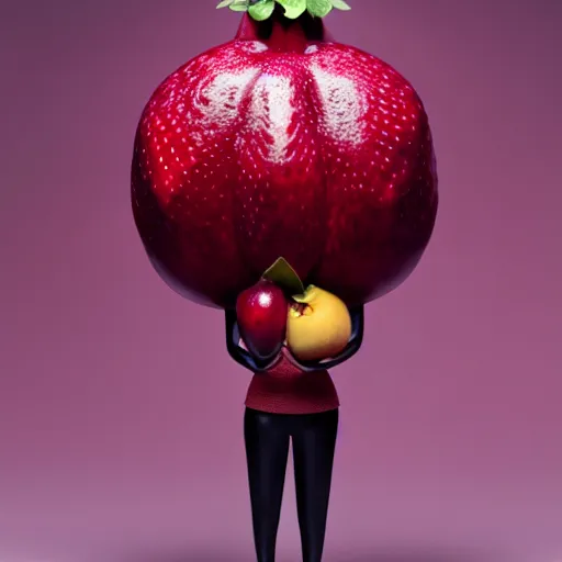 Image similar to cartoon fruit figurine that looks just like michelle obama as a pomegranate, 8 k, fruit eyes, fruit world, beautiful intricate painting, hyper realistic, studio lighting, octane render