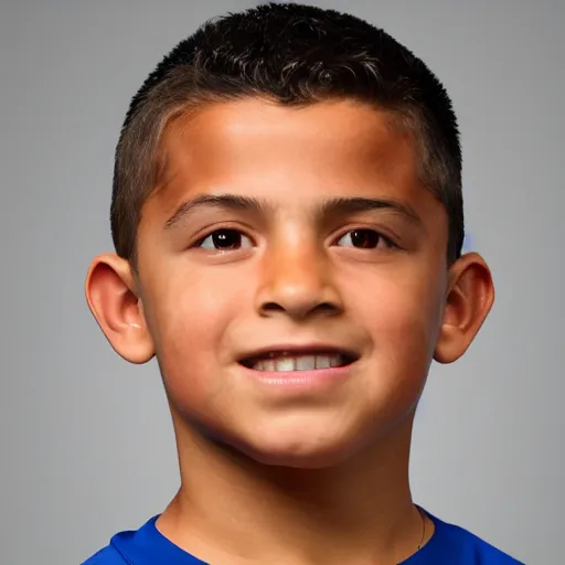 Prompt: ronaldo nazario fenomeno, 9, head and shoulders, studio photograph, portrait