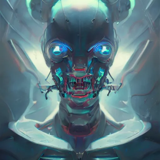 Prompt: portrait of a evil cybernetic devil, cyberpunk concept art by pete mohrbacher and artgerm and wlop and greg rutkowski and deathburger, digital art, highly detailed, intricate, sci-fi, sharp focus, Trending on Artstation HQ, deviantart, unreal engine 5, 4K UHD image