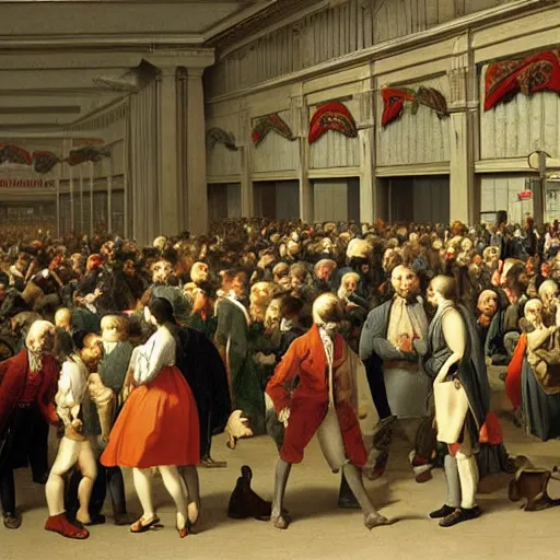 Prompt: the crowds at the black friday sales at walmart, intricate, highly detailed, sharp focus, art by jacque louis david