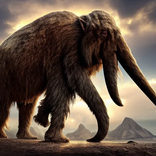 Prompt: photo of a mammoth, highly detailed, gettyimages, cinematic lighting, 4 k hd photo, trending on artstation, hyper realistic rendering photography, ultra wide angle, long shot, 8 k