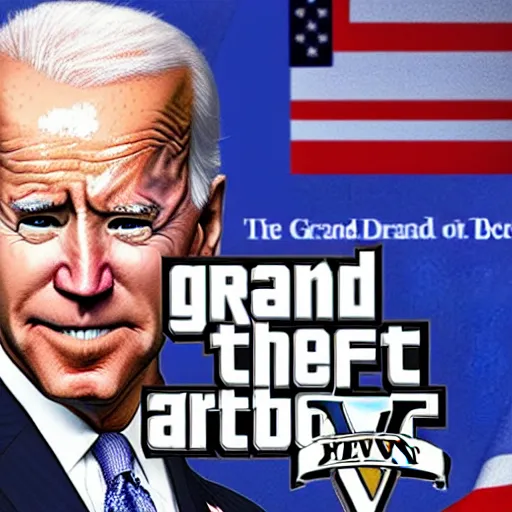 Prompt: joe biden on the grand theft auto 6 front cover