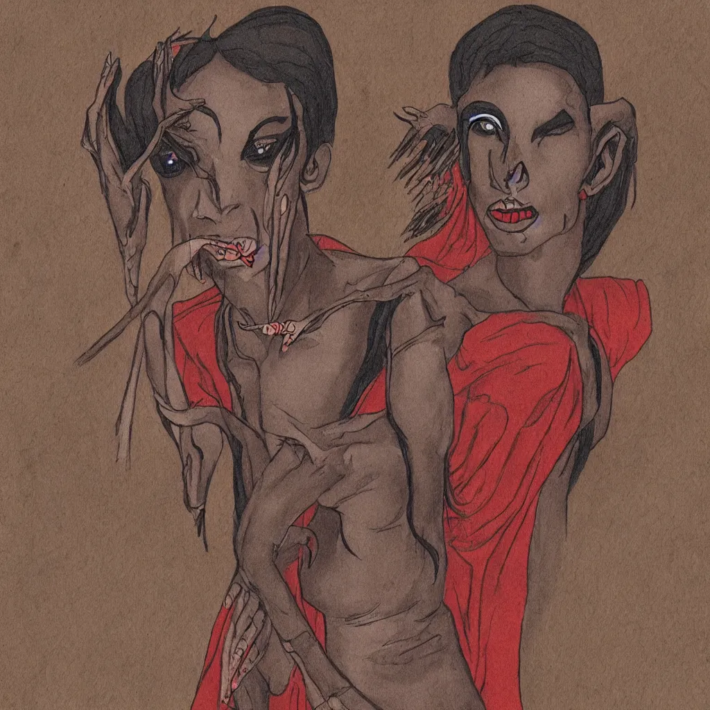 Image similar to ancient nilotic androgynous vampire with demonic eyes, illustration