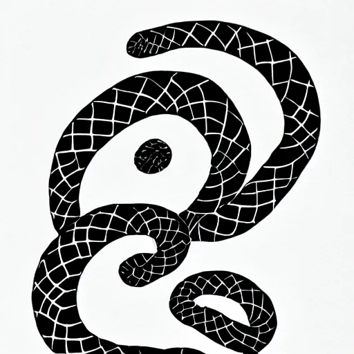 Image similar to snake tattoo outline, black ink on white paper
