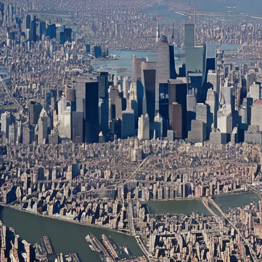 Prompt: An oversized capybara in a crown towering over miniature New York city. Aerial shot