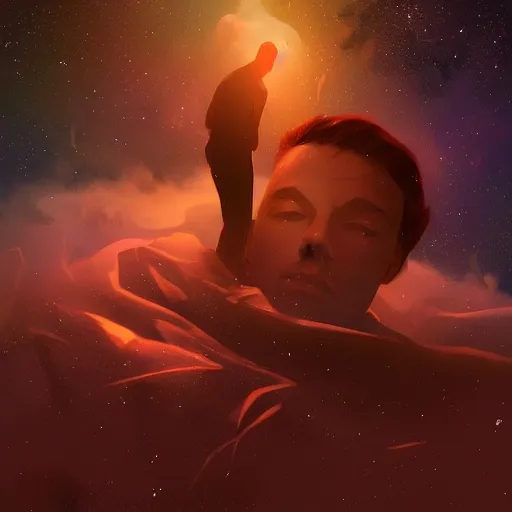 Image similar to a man who is lost in his dreams floating in space, digital art artstation trending