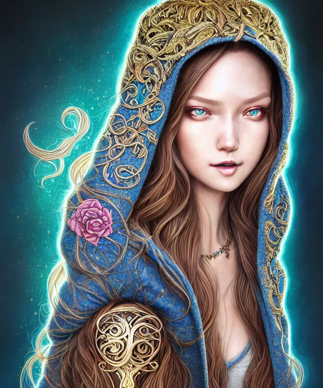 Image similar to Portrait of The Most Beautiful Woman On Earth , D&D, fantasy, intricate, richly detailed colored pencil 3D illustration of a beautiful with long metallic hair wearing a hoodie and short shorts that is evil and happy. mirrored background with completely rendered reflections, art by Range Murata and Artgerm highly detailed, digital painting, trending on artstation, sharp focus, illustration, style of Stanley Artgerm, perfect smile and tooth