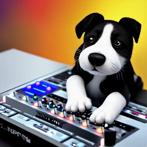 Image similar to puppy as a DJ, 8k, by Pixar