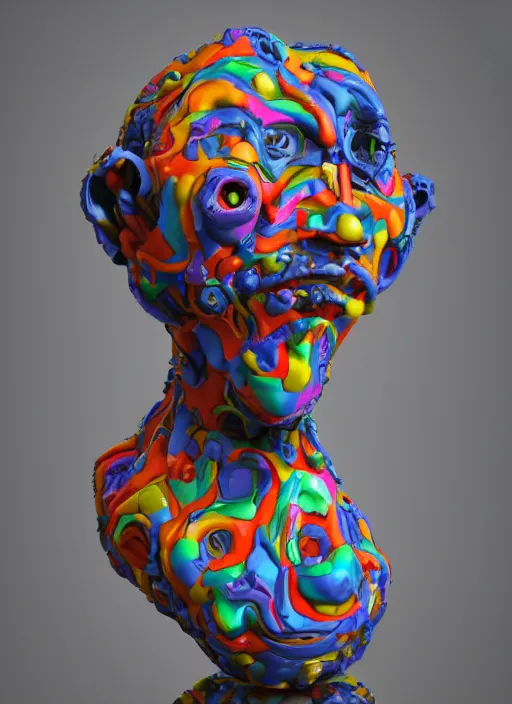 Image similar to 3D abstract resin miniature sculpture by Salvador Dali, psychedelic, abstractionism, realistic, 8K, Hyperrealism, Subsurface scattering, raytracing, Octane Render, Zbrush, simple background