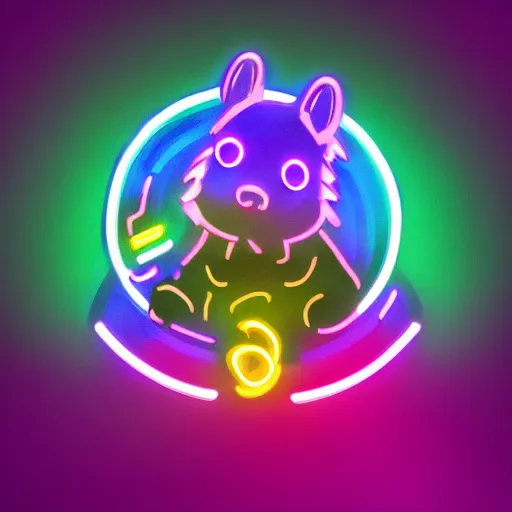 Image similar to cyberpunk hamster! holding rainbow! gem! crystal, neon lights, light reflection, logo, 8 k, hd