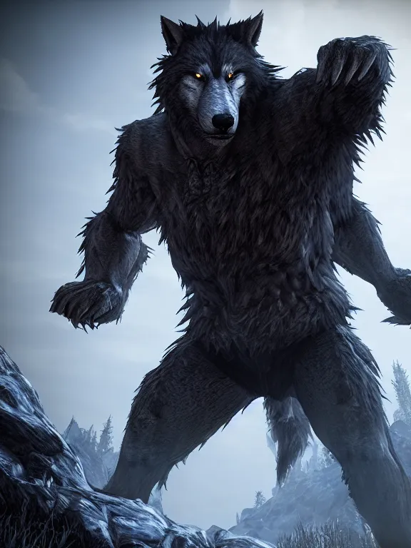 Prompt: cute handsome cuddly werewolf from van helsing unreal engine hyperreallistic render 8k character concept art masterpiece screenshot from the video game the Elder Scrolls V: Skyrim