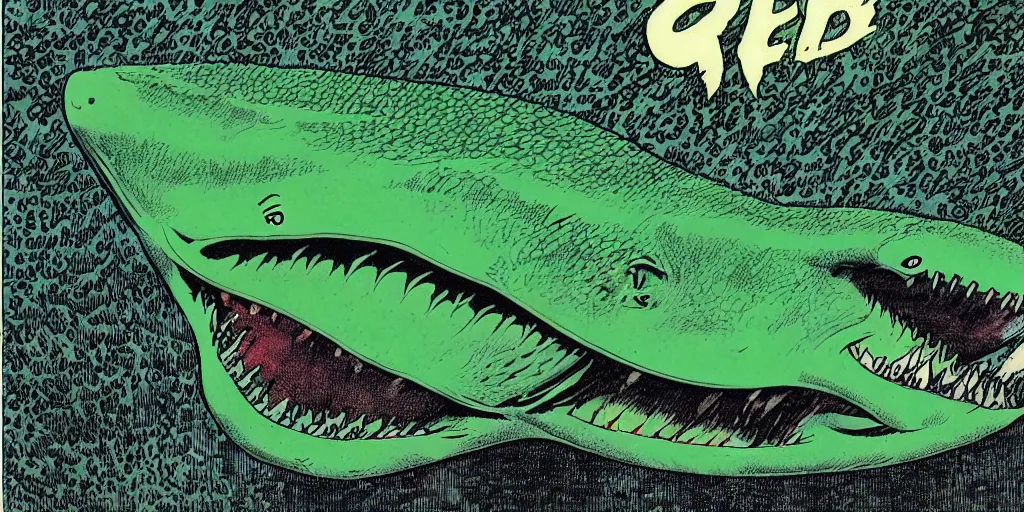 Image similar to a green shark by richard corben