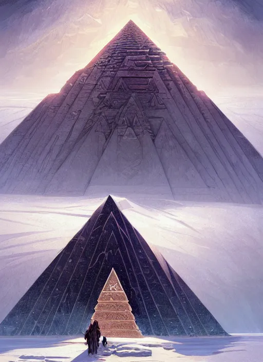 Prompt: pyramid in antarctica, intricate, elegant, highly detailed, digital painting, artstation, concept art, smooth, sharp focus, illustration, art by artgerm and greg rutkowski and alphonse mucha