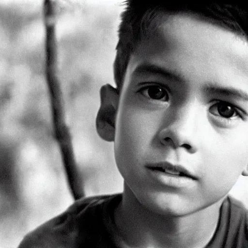 Prompt: ricky garcia plays ralph in lord of the flies ( 1 9 6 3 ), 3 5 mm black and white, highly detailed, cinematic lighting