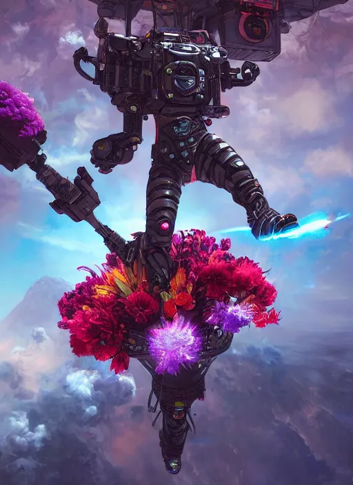 Prompt: An epic fantastic realism comic book style painting of the most beautiful flowers launched into space, fisheye lens, Apex Legends Concept Art, unreal 5, DAZ, hyperrealistic, octane render, cosplay, RPG portrait, dynamic lighting