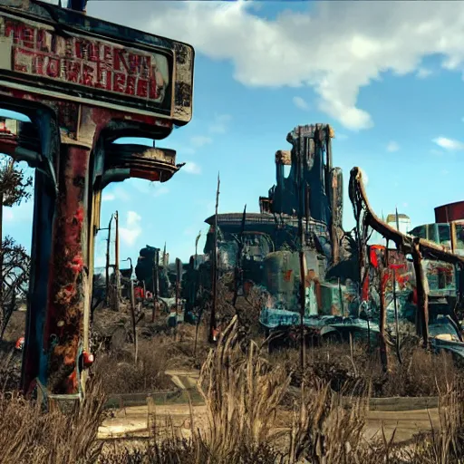 Image similar to walt disney world orlando in ruins post - nuclear war in fallout 4, in game screenshot