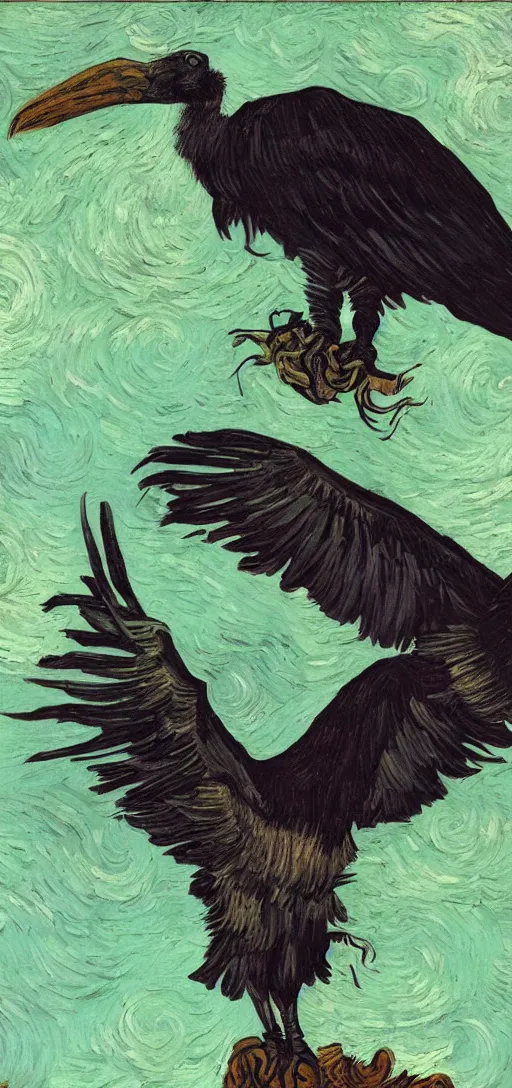 Image similar to vulture in the style of Vincent Van Gogh