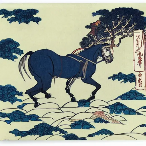 Prompt: pack horse by hokusai