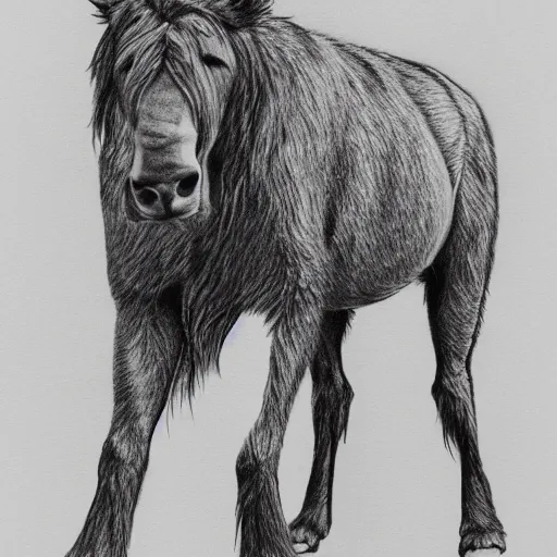 Image similar to full body black and white pencil sketch of a muscular Alf