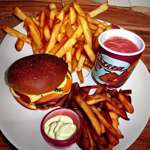 Image similar to bacon bacon burger bacon soda bacon fries, award winning food photography