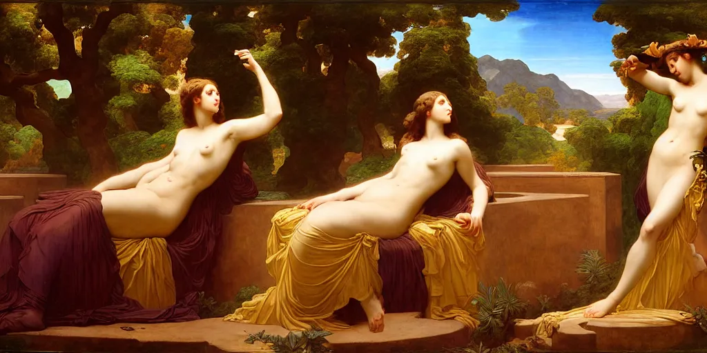 Image similar to an oasis in the middle of the desert, by Frederic Leighton and Daniel Maclise and Rolf Armstrong and Evelyn De Morgan and Bastien Lecouffe-Deharme, dutch golden age, dramatic lighting, high contrast colors, baroque, empyrean, panoramic view, cgsociety, highly detailed, doom engine,