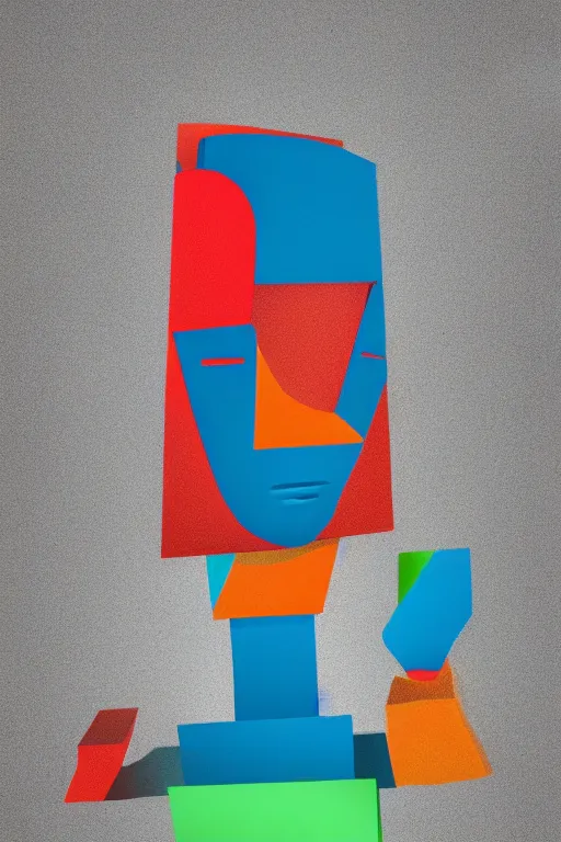 Image similar to cubist moai statue cutout digital illustration cartoon colorful beeple