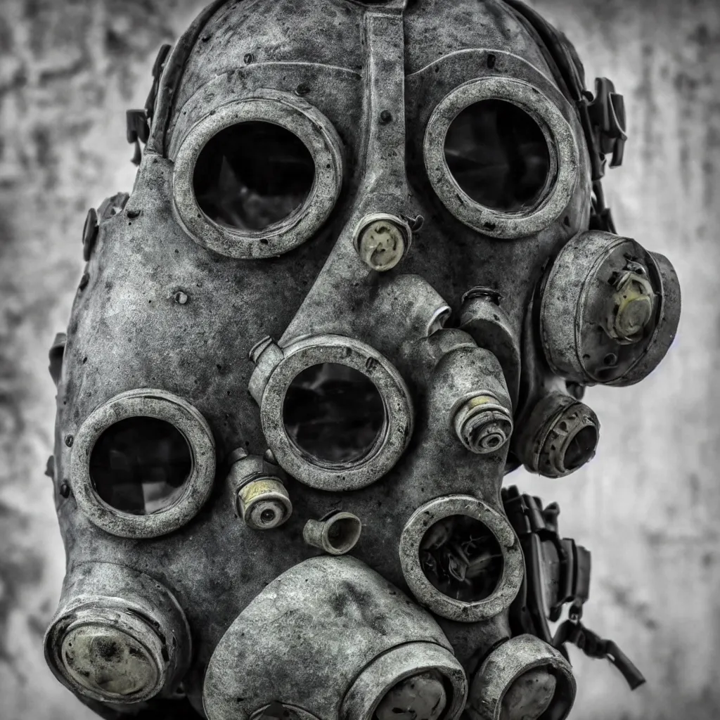 Prompt: high pollution, pripyat, chernobyl, close up gas masks, soviet brutalism, dieselpunk, industrial, very detailed, diesel, 4 k