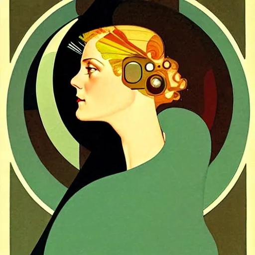Image similar to Art in the style of Coles Phillips, Gaia, Mother Earth, stars, space, earth, ecology, side portrait