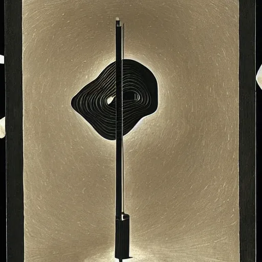 Prompt: A kinetic sculpture. A rip in spacetime. Did this device in his hand open a portal to another dimension or reality?! illuminated manuscript by Kay Sage exciting