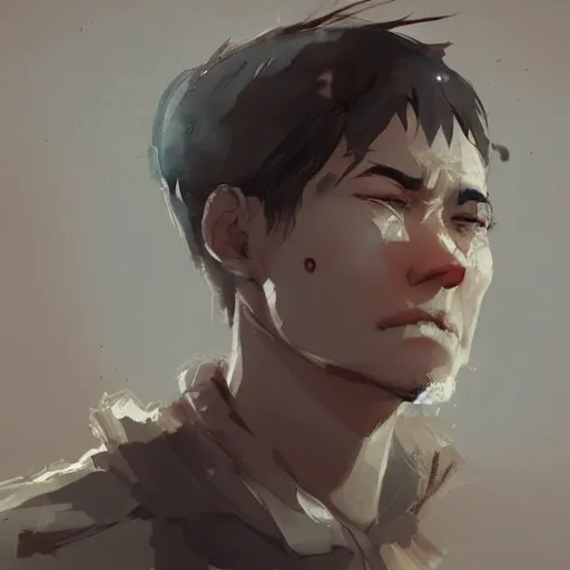 Image similar to a young man crying because he is in love, cinematic lighting, dramatic atmosphere, by dustin nguyen, akihiko yoshida, greg tocchini, greg rutkowski, cliff chiang, 4 k resolution, trending on artstation