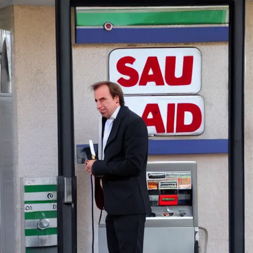 Image similar to saul goodman smoking in front of a gas station