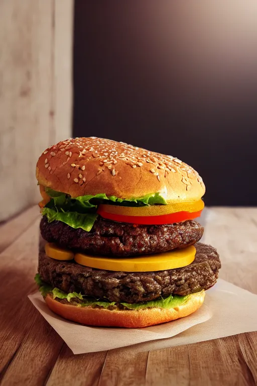 Image similar to quadruple patty hamburger, commercial photography