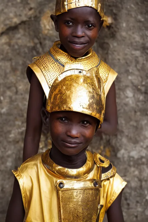 Image similar to kenyan boy dressed in golden medieval armor