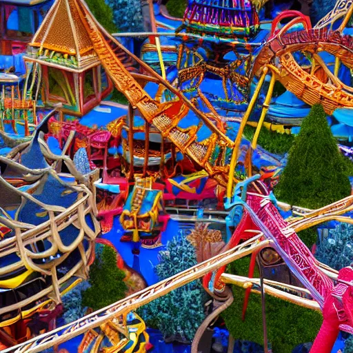 Image similar to a macro photo of a very detailed miniature model of an amusement park, close - up, intricately detailed buildings, cars and people, intricately detailed markings, intricate textures, warm lighting, vivid colors, realistic octane render, hyper realistic render, volumetric shading, depth of field, raytracing, 8 k,