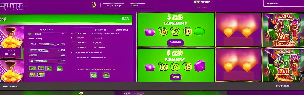 Image similar to purple and green slots casino interface, material design