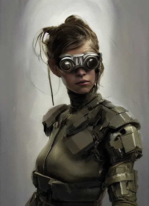 Prompt: a professional painting of a beautiful young female, clothed in stealth armor, nightvision goggles, olive skin, long dark hair, beautiful bone structure, symmetrical facial features, intricate, elegant, digital painting, concept art, smooth, sharp focus, illustration, from Metal Gear, by Ruan Jia and Mandy Jurgens and Artgerm and William-Adolphe Bouguerea