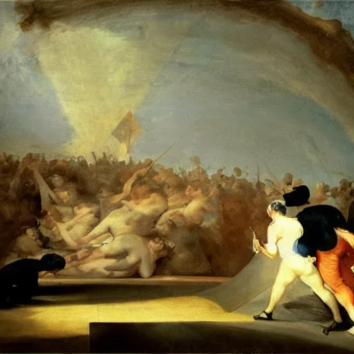 Image similar to elon musk losing everything, a fresco by francisco goya