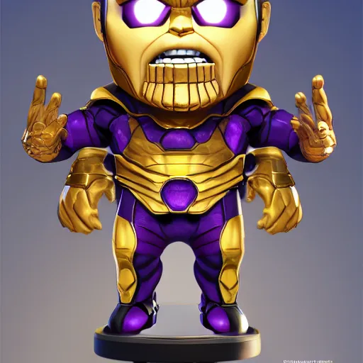 Image similar to A chibi version of thanos , studio lighting, white background, blender, trending on artstation, 8k, highly detailed